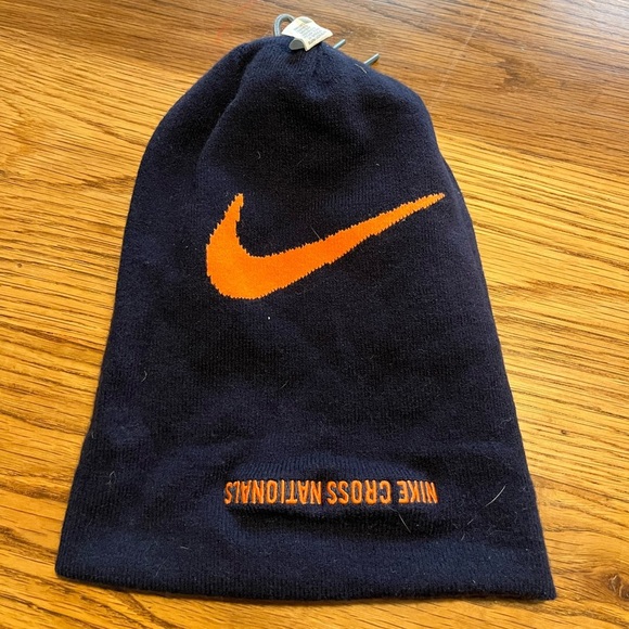 Nike Cross Nationals Pom Beanie - Navy and Orange - Picture 5 of 7